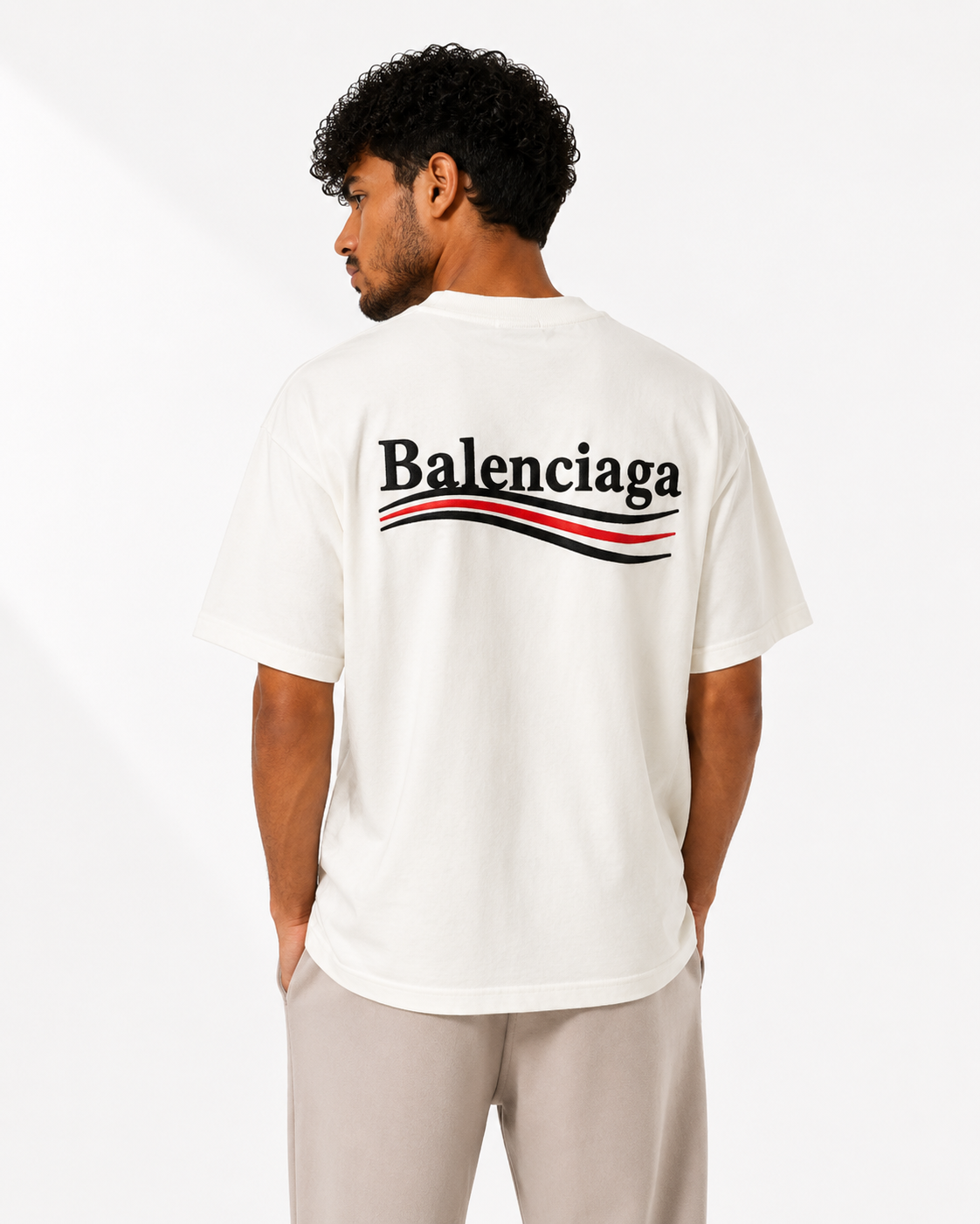 טי שירט - BALENCIAGA - לבן כיתוב שחור