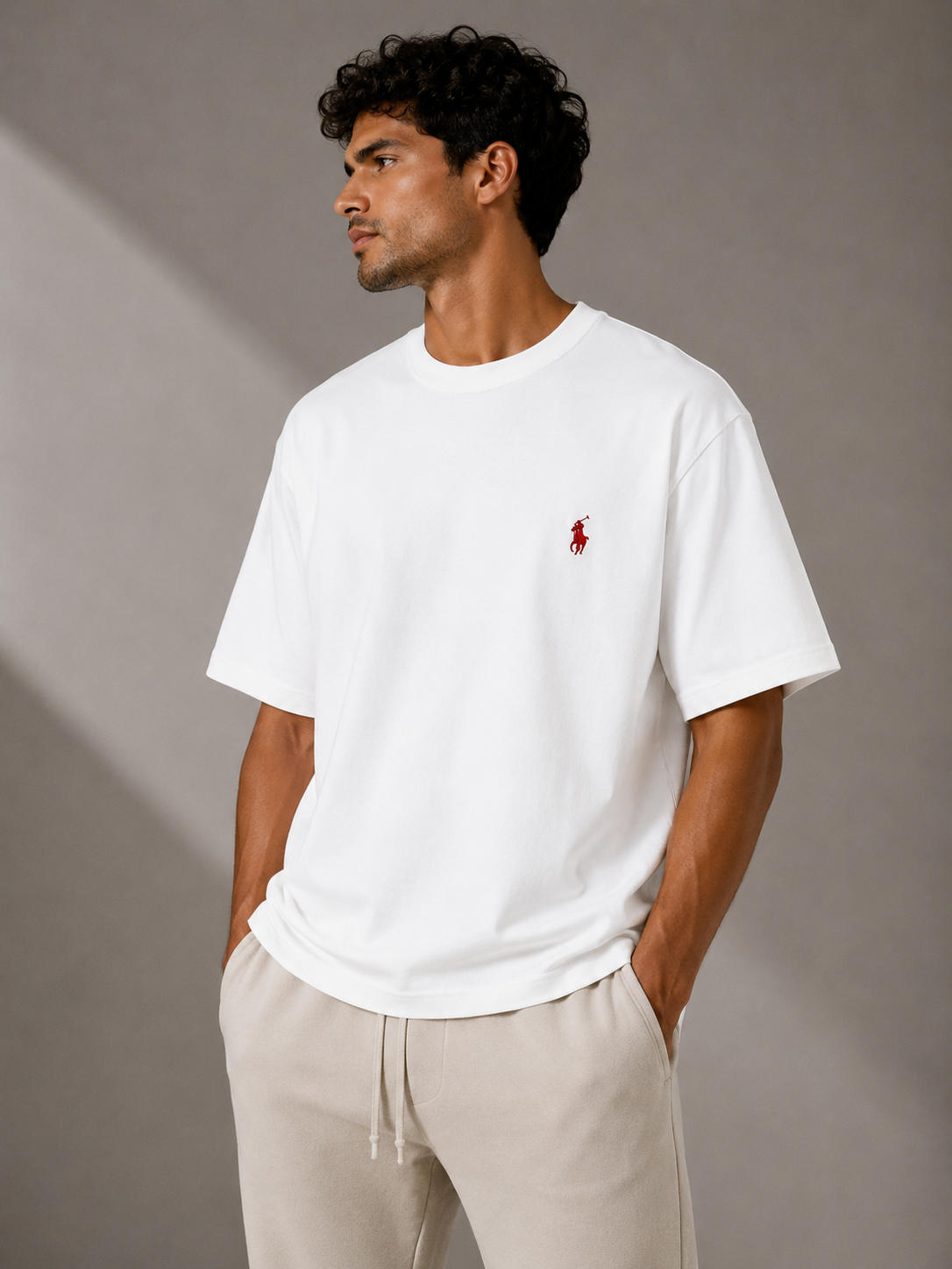 טי שירט - POLO RALPH LAUREN - לבן סמל אדום