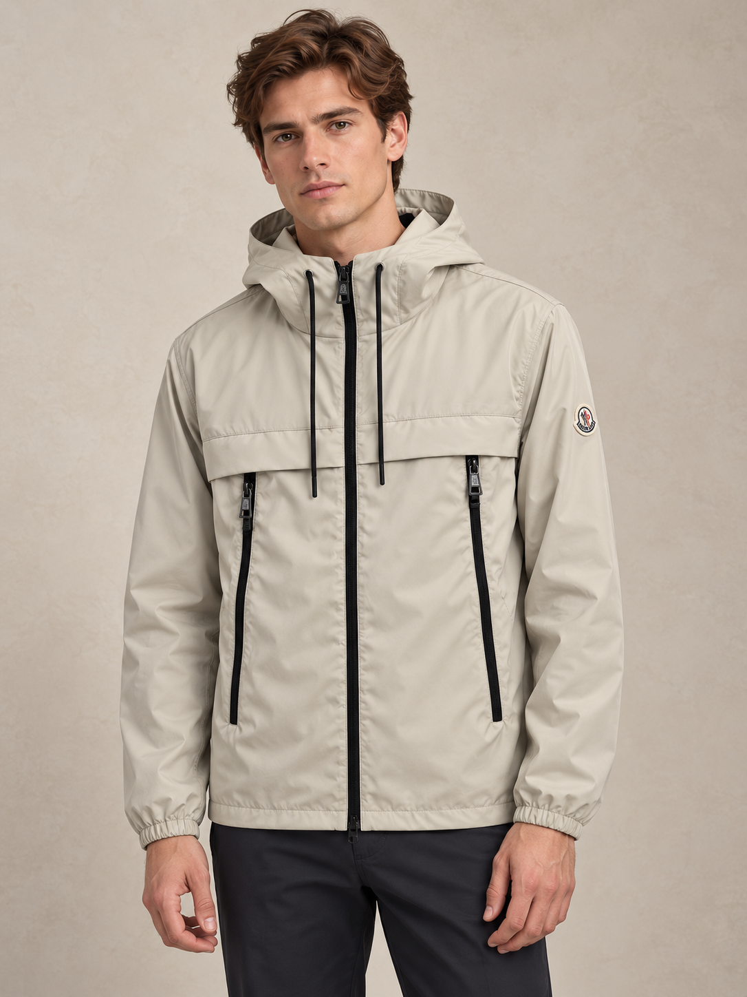 מעיל רוח - MONCLER - בז' סמל על הכתף