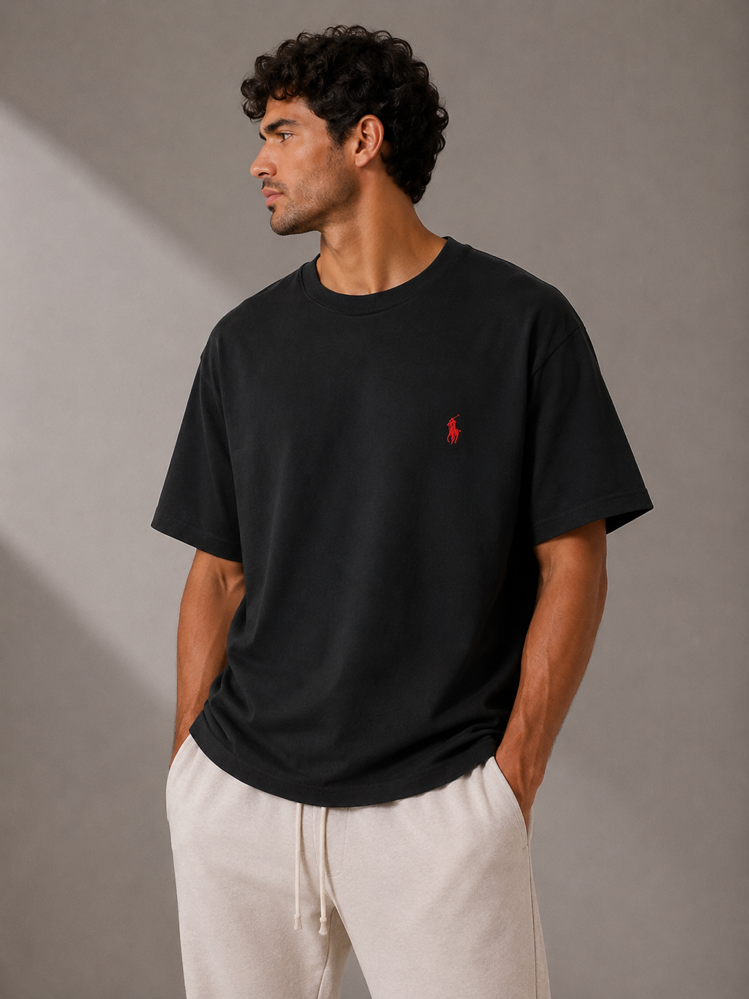 טי שירט - POLO RALPH LAUREN - שחור סמל אדום