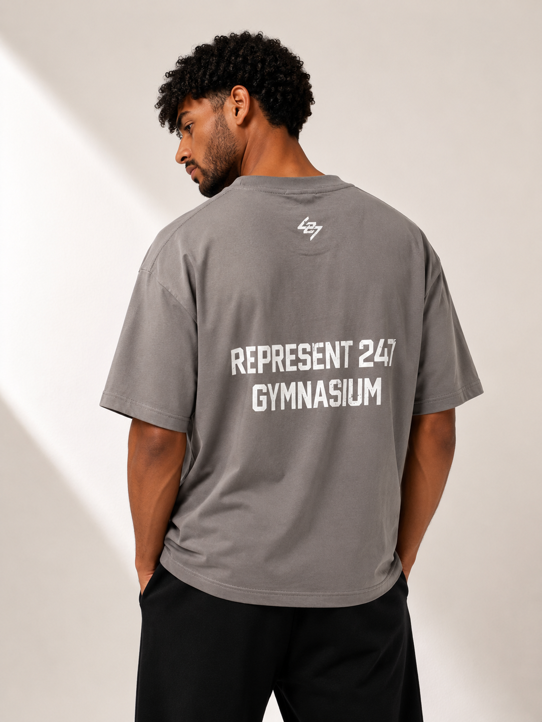טי שירט - REPRESENT - אפור כיתוב לבן