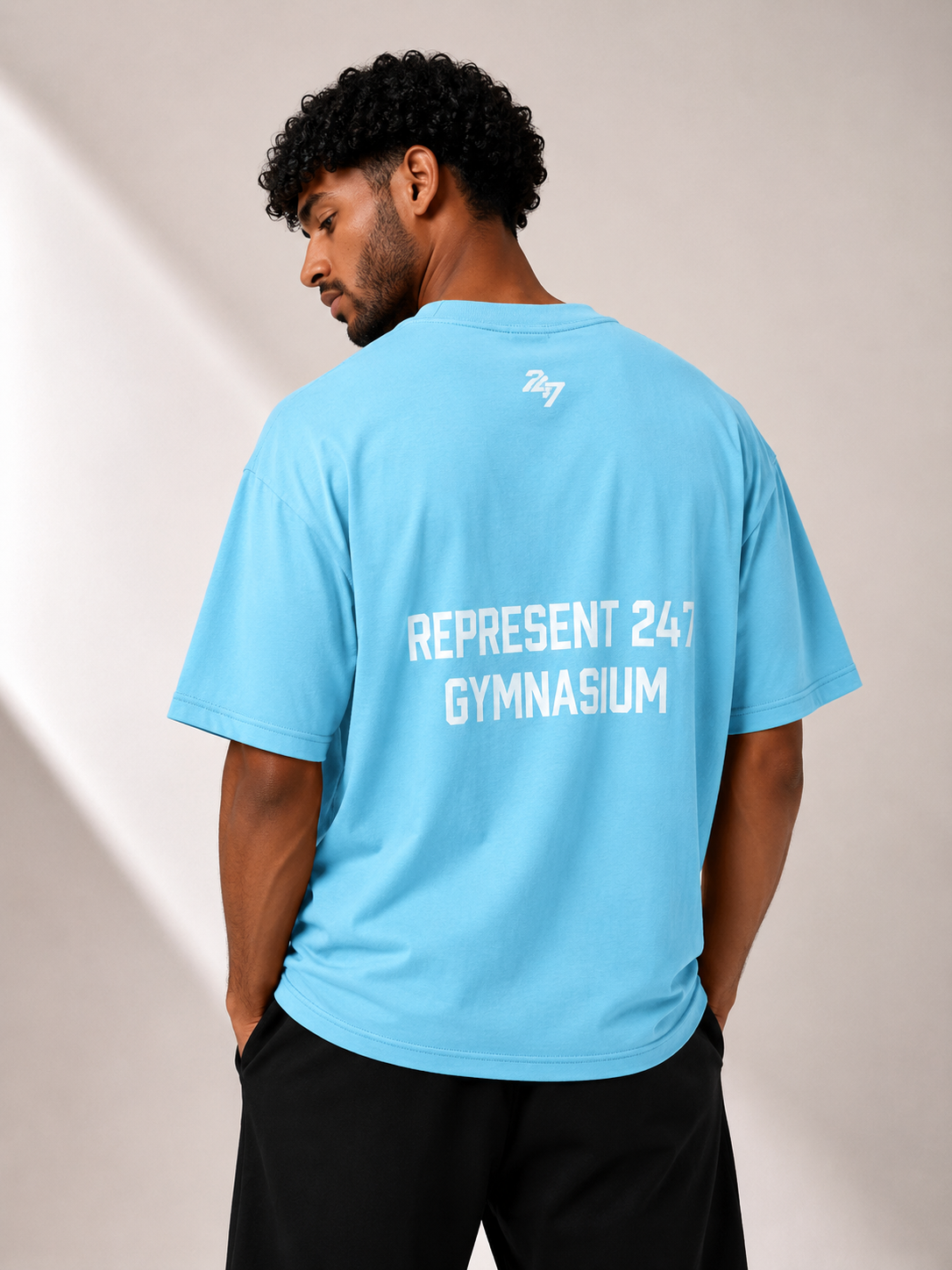 טי שירט - REPRESENT - תכלת כיתוב לבן