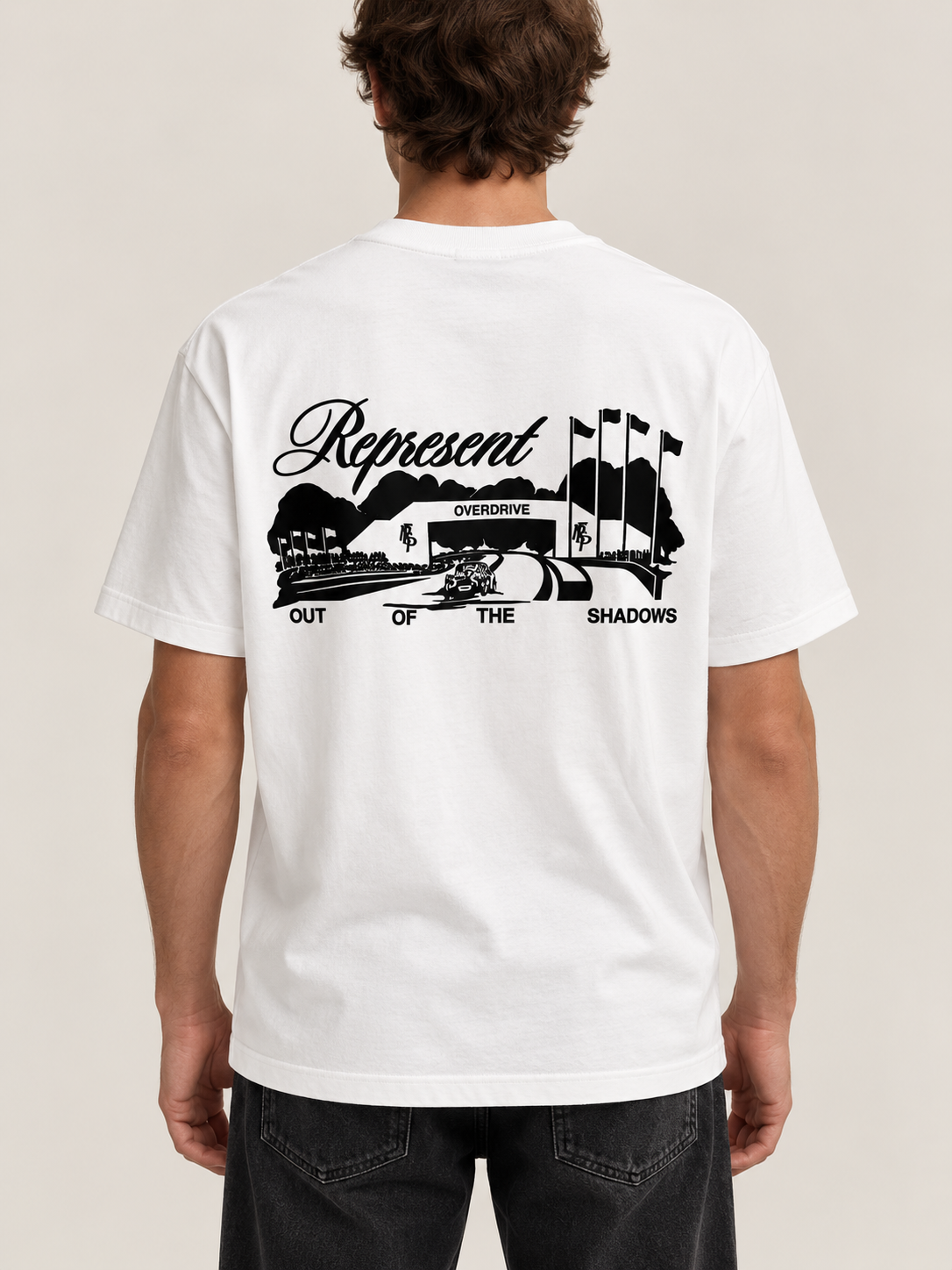 טי שירט - REPRESENT - לבן ציור שחור
