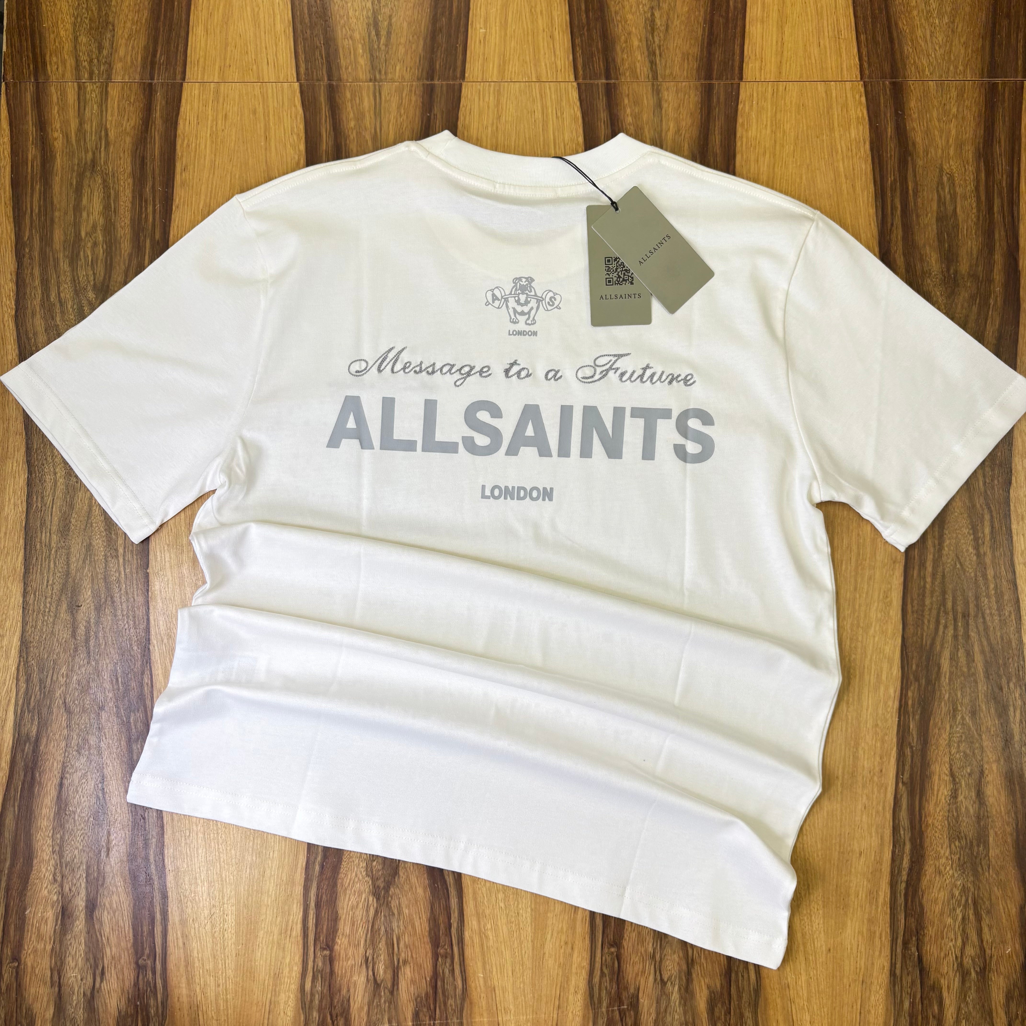 טי שירט - ALLSAINTS - לבן כיתוב אפור