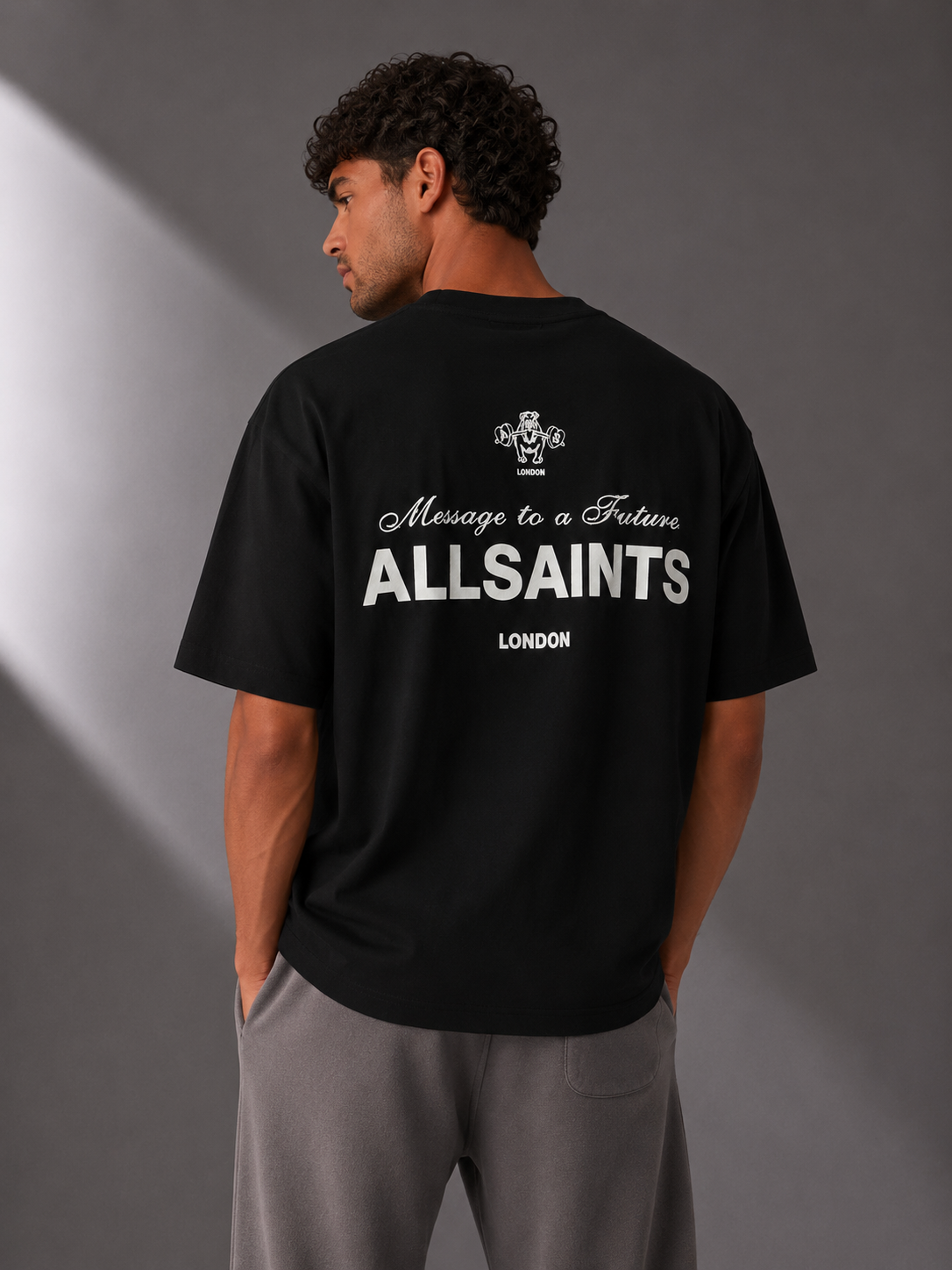 טי שירט - ALLSAINTS - שחור כיתוב אפור