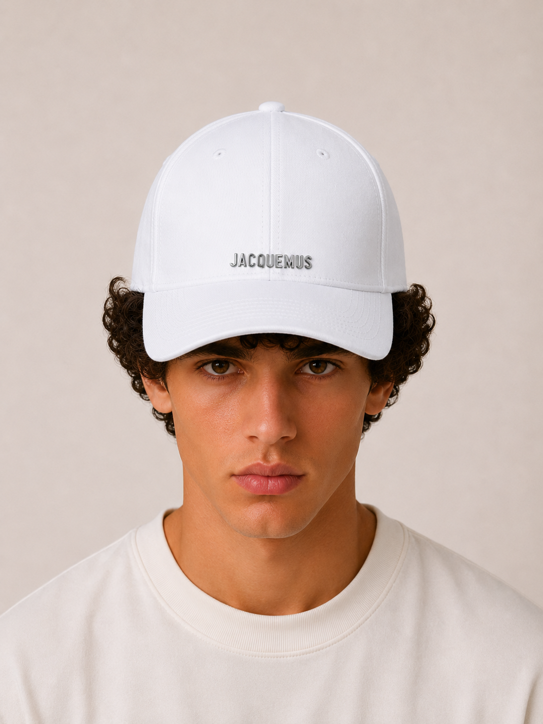 כובע JACQUEMUS ‏- לבן עם לוגו כסוף