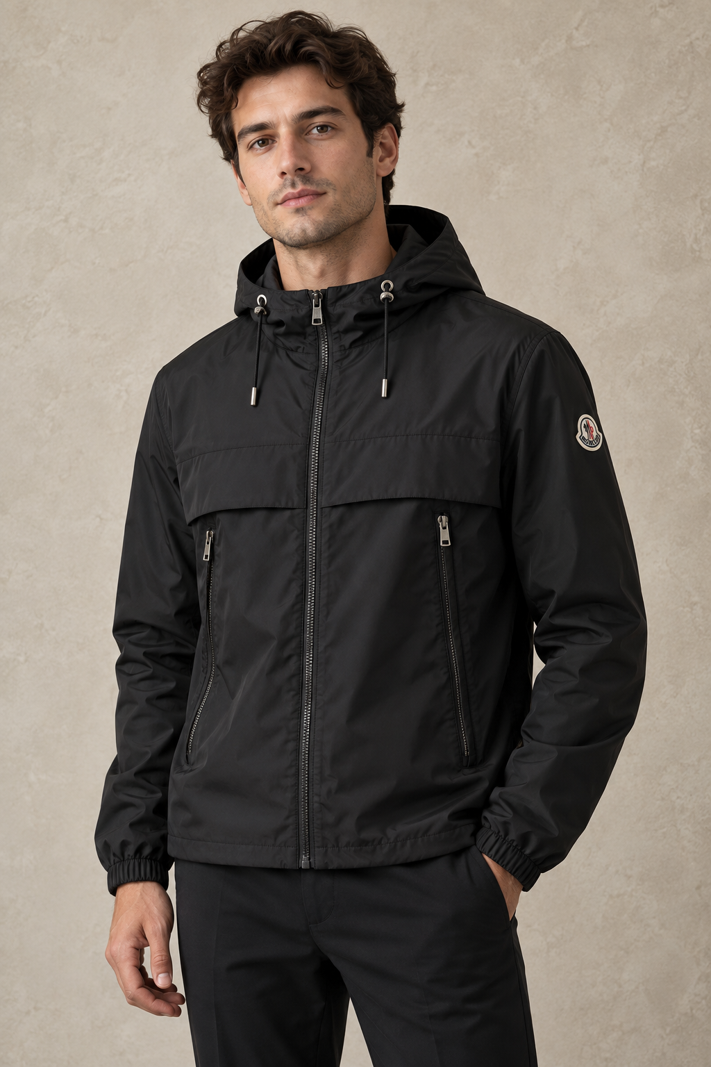 מעיל רוח - MONCLER - שחור סמל על הכתף