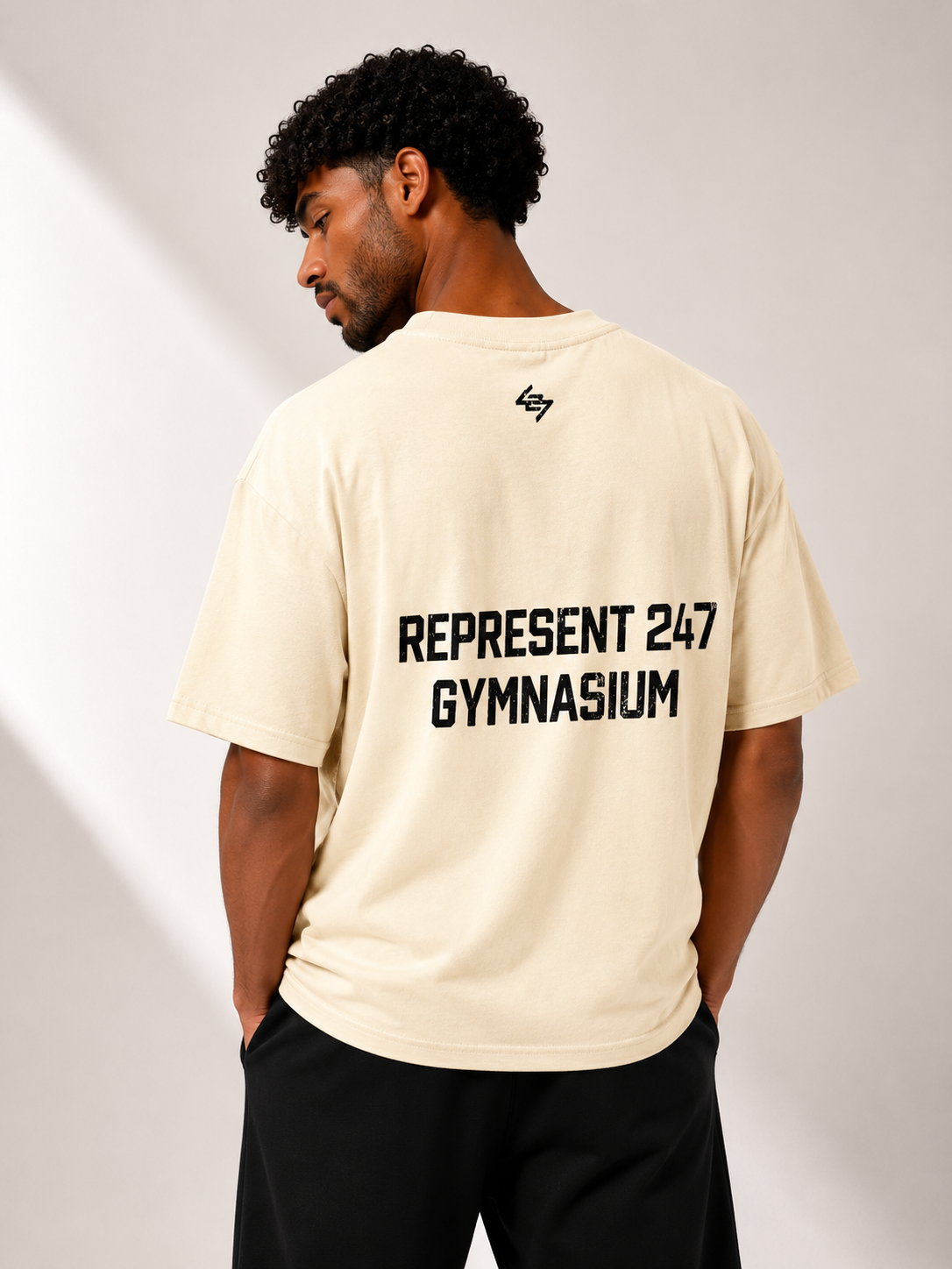 טי שירט - REPRESENT - בז׳ כיתוב שחור