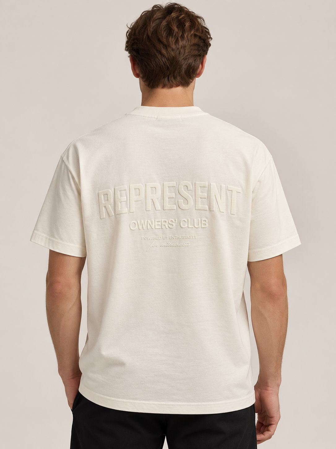 טי שירט - REPRESENT - לבן כיתוב לבן
