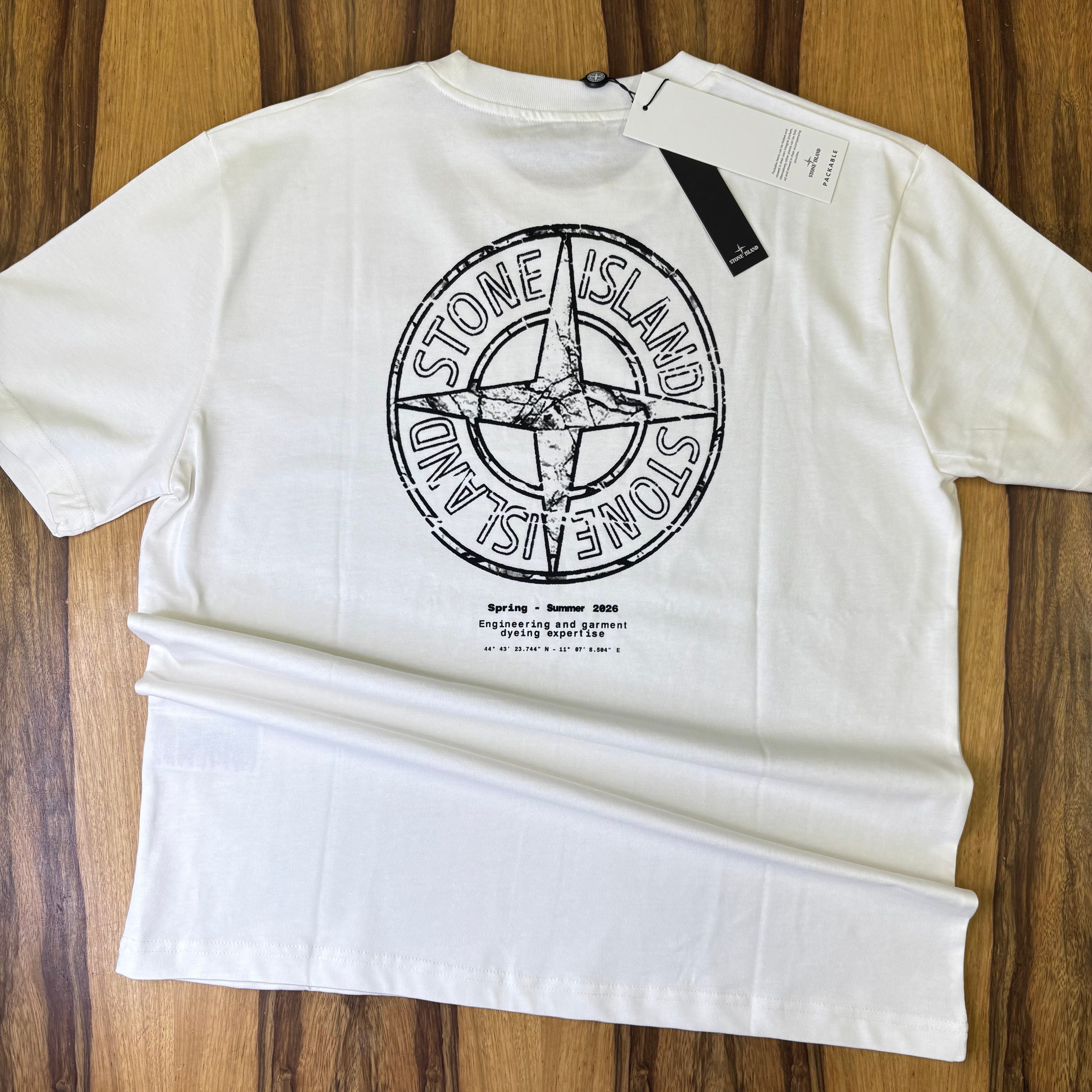 טי שירט - STONE ISLAND - לבן כיתוב שחור